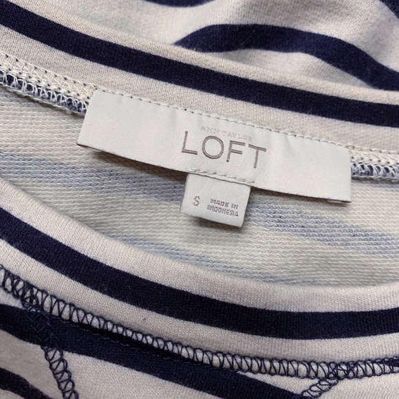 LOFT Navy and Buttercream Striped Drawstring Dress - Picture 7 of 8